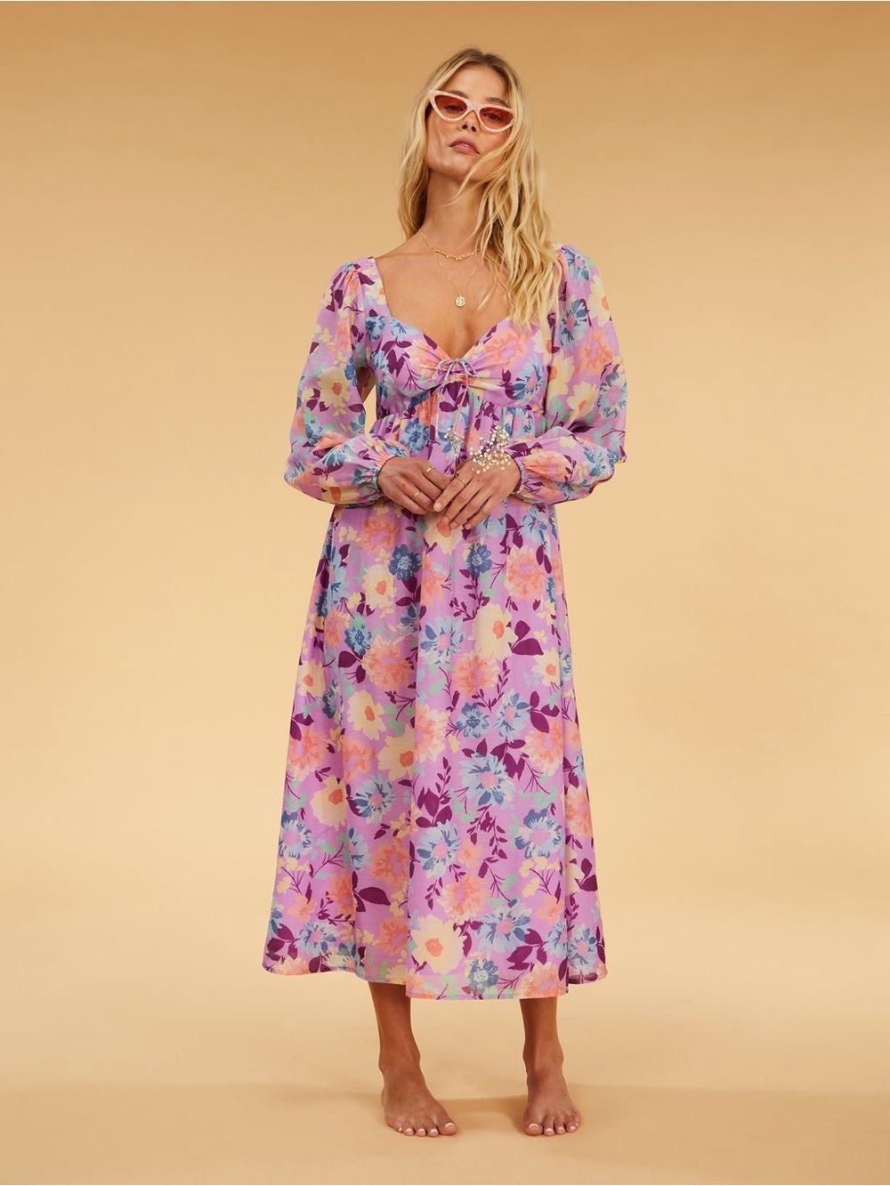 NEW Billabong x The Salty Blonde Paradise Love Long Sleeve Midi Dress